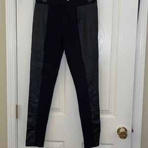 Faux leather and stretch black pants